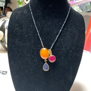 Yellow, blue, and burgundy semi precious stone necklace